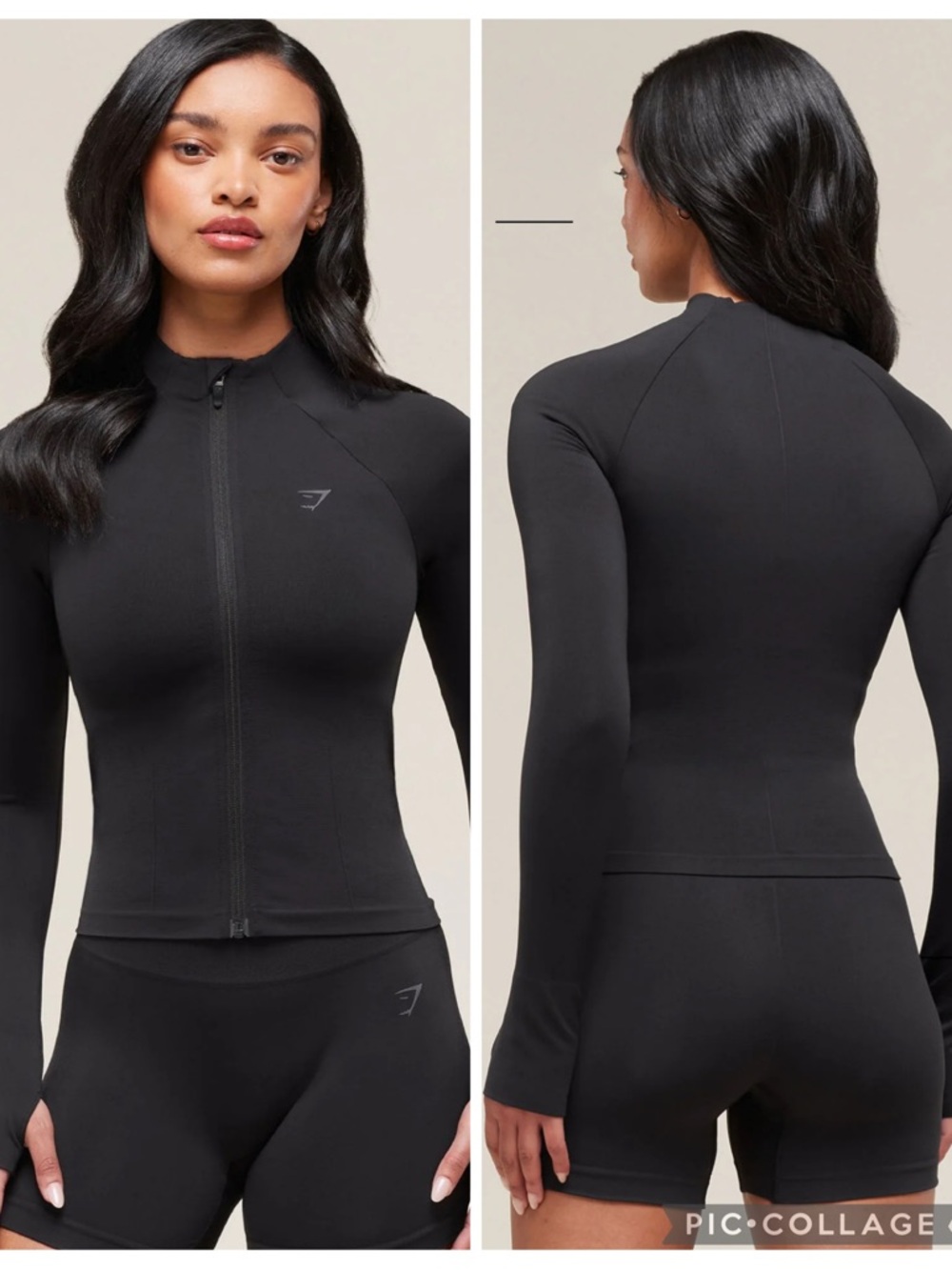 EUC Gymshark Black Soft Sculpt Zip Up Long Sleeve Cropped Jacket